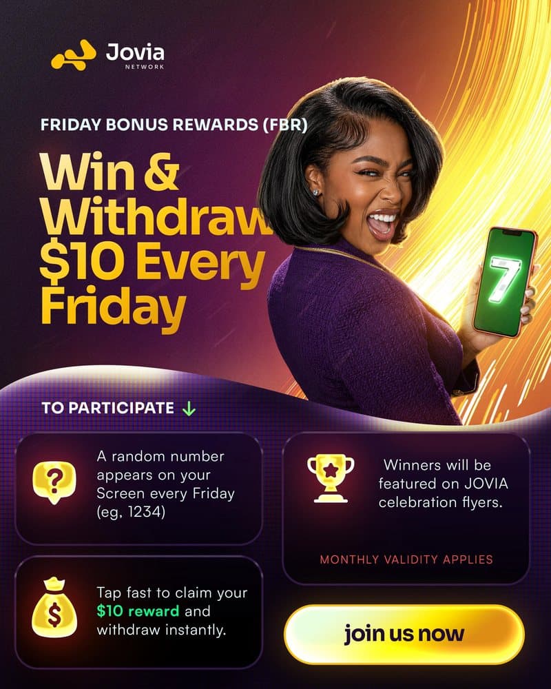 Jovia member holding a phone showing a glowing Friday Bonus Rewards number